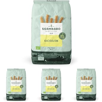 Sgambaro Organic Pasta Fusilli N.93-500 g from Khorasan Wheat - Ancient Protein Rich Wheat 100% Italian Cultivation - Versatile in the Kitchen and Nutrient Rich Pack of 4