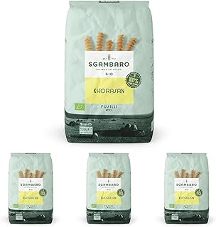 Sgambaro Bio Pasta Fusilli N.93-500 g aus Khorasan-Weizen – Antiker, proteinreicher Weizen, 100% italienischer Anbau – Vielseitig in der Küche und nährstoffreich (Packung mit 4)