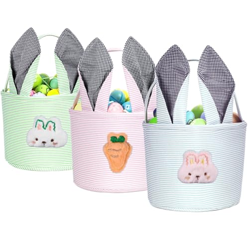 Mostop 3 Pack Easter Baskets for Kids, Bunny Ears Rabbit