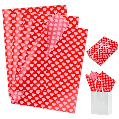 BEISHIDA Red and Pink Heart Mother's Day Tissue Paper Bulk,Wrapping Tissue Paper for Gift Bags, 14 x 20 Inch Gift Wrap for Valentines,Mother's Day,Wedding,DIY Crafts Holiday Flowers-50 Sheets