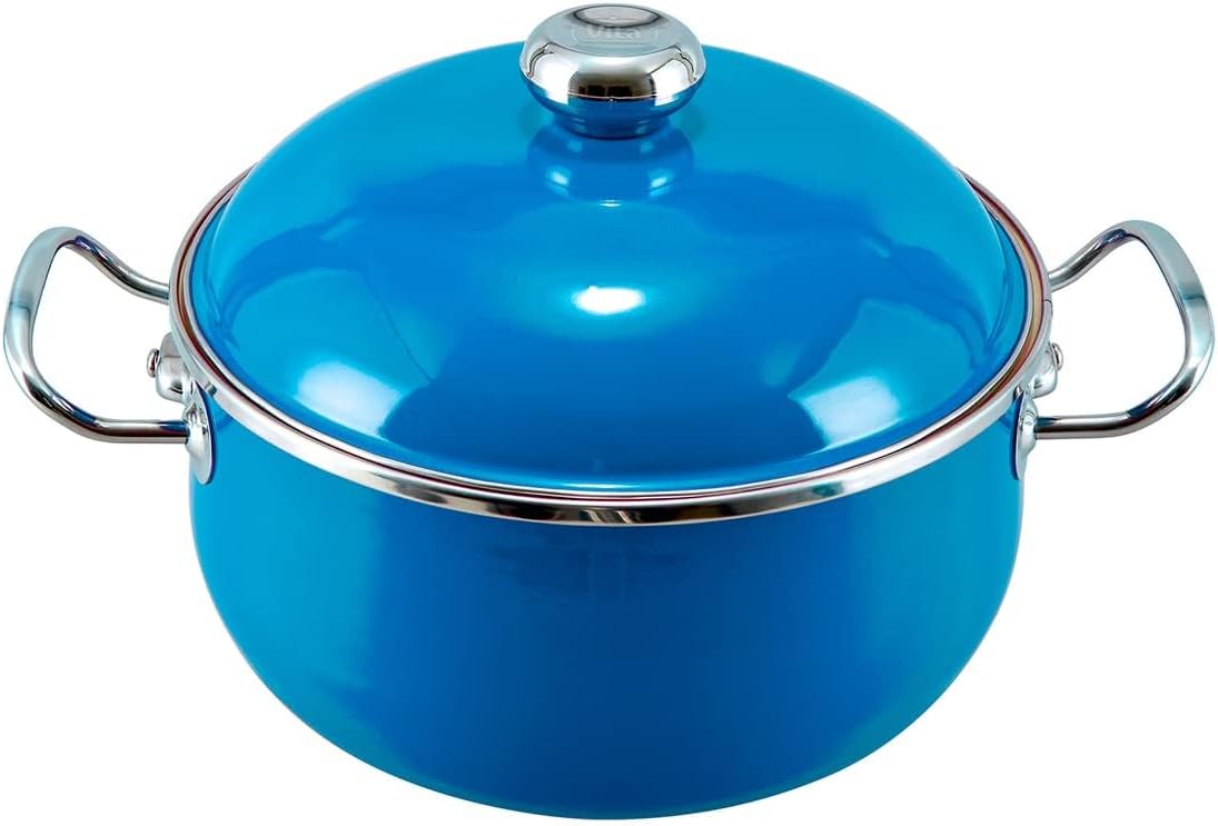 VITA 6-Quart Dutch Oven (Blue) with Lid for All Stove Tops (Enamel on Steel) Dishwasher & Oven Safe up to 500 ℉ - Quick & Even Heat Distribution - Enameled Interior is Non-Reactive & Easy to Clean
