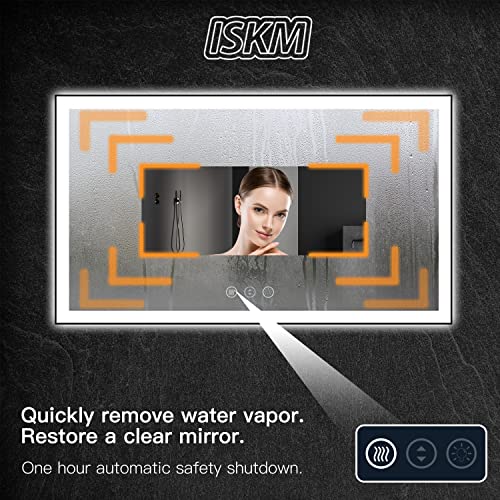 ISKM Framed LED Mirror for Bathroom 44"x32", Dimmable LED Bathroom Mirror with Lights, Anti-Fog, Front and Backlit Lighted Mirror 3-Colors, Shatterproof, Memory Function by ISKM - Image 5
