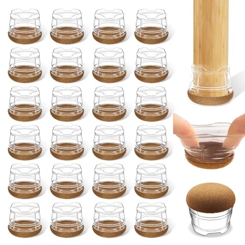 yomanta Chair Leg Floor Protectors 24PCS，Silicone Felt Furniture Leg Cover，Furniture Feet Protectors Pads，Protect Floors from Scratches，Reduce Noise -Round, Clear M(Fit 26-30mm)
