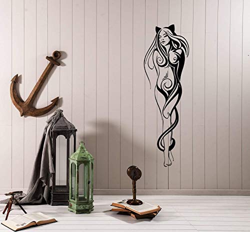 DesignToRefine Wall Decal Girl Cat Sexy Naked Beautiful Fantasy Vinyl Sticker Large Decor (ed1135) Black
