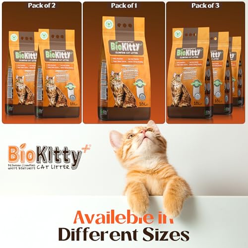 Image of BioKitty Clumping Cat Litter, Highly Absorbent Natural Mineral Bentonite Cat Sand Litter, Unscented Long Lasting Odour Control Cat Litter, Cat Litter Clumping, 10L (UNSCENTED)