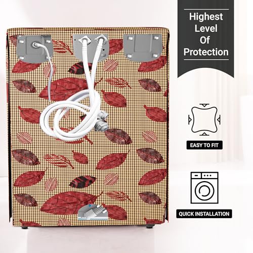 Image of Kuber Industries Washing Machine Cover | Semi-Automatic Washer Covers | Ideal For 6 kg, 6.5 kg, 7 kg & 7.5 kg | Waterproof & Dust-Proof Machine Cover | Leaf Print | Brown