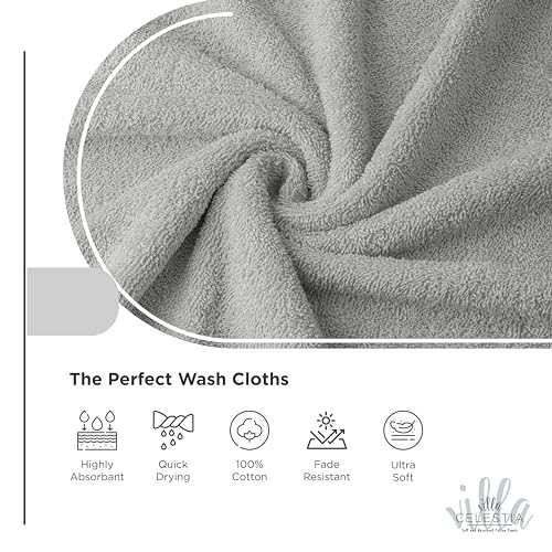 Image of Cotton Washcloths Set of 6, 12x12 Inch, 100% Ring-Spun Combed Cotton, Soft Absorbent Quick-Dry Wash Cloths for Face and Body, Oeko-TEX Certified, Hotel & Spa Quality, Silver Grey