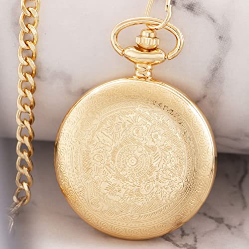 Switchme Gold Smooth Shield Round Case Quartz Pocket Watch Japan Movement With Belt Clip Chain-Gold #TOP5