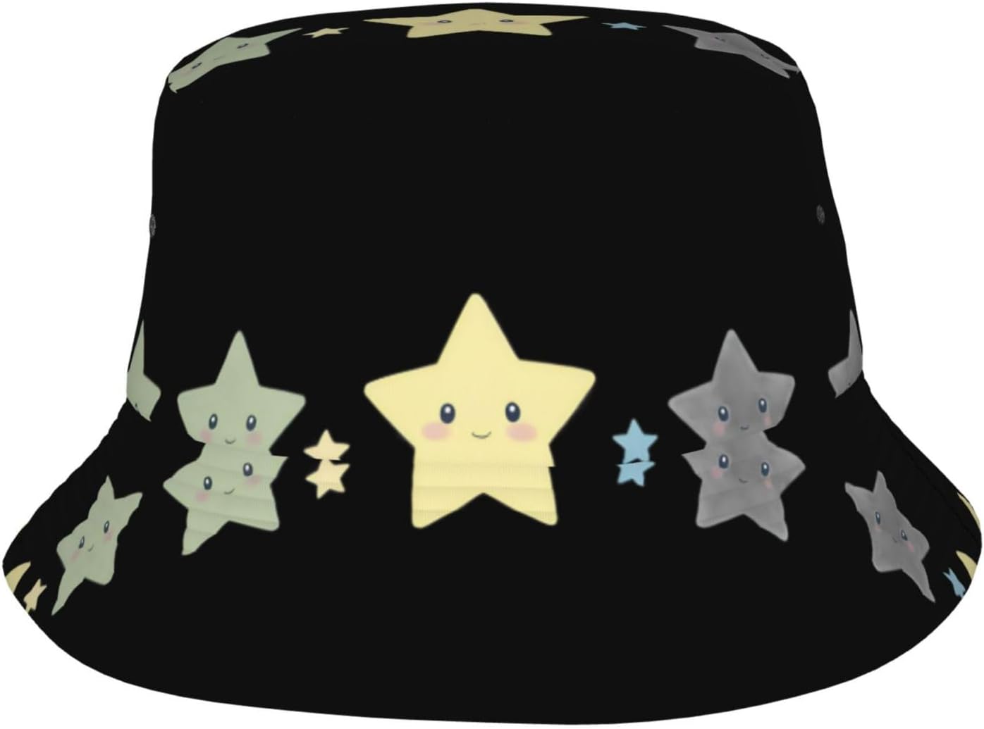 Three Little Stars Prints Summer Outdoor Travel Bucket hat, a Beach Sun hat Suitable for Both Men and Women Black