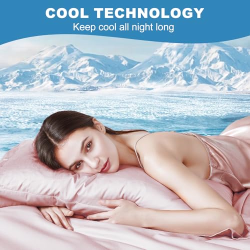 LOVSTOY Cooling Pillow Cases Set of 2, King Size Cool Pillowcases for Hair Skin and Hot Sleepers, Soft Silky Summer Pillow Cover with Envelope Closure, Pinkish Purple, 20x40 Inch — view 2