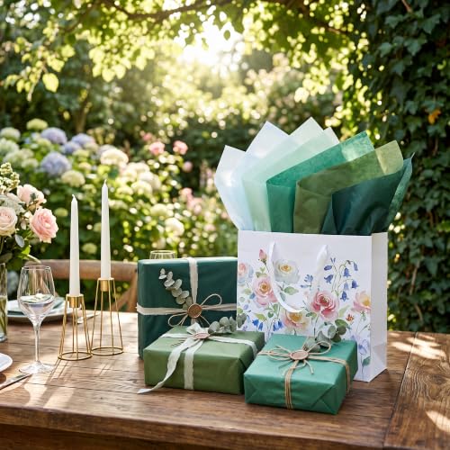 Image of BEISHIDA 90 Sheets Sage Green Series Tissue Paper Bulk for Gift Wrapping | 6 Colors 14 x 20 Inch for Crafts and Gift Bags for Birthday Wedding Garden Baby Shower Holiday Decorative