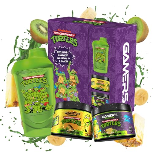 Gamers Only x TEENAGE MUTANT NINJA TURTLES Collector Bundle [MIT ENERGY PULVER & VITAMIN DRINK ] - 40 Portionen | inkl. Shaker | 125 MG Koffein & L-Tyrosin & 12 Vitaminen