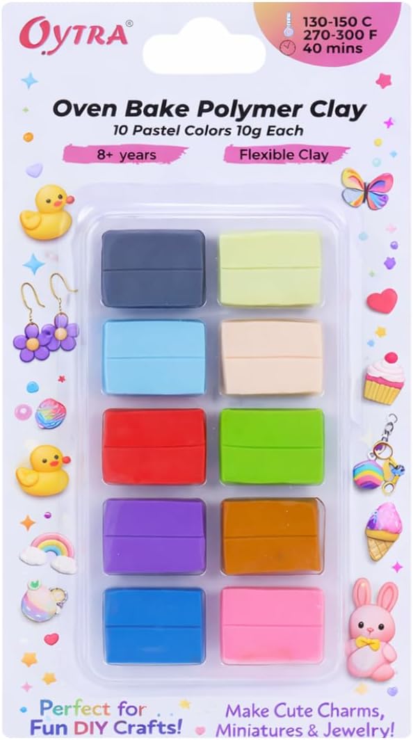 Oytra 10 Color Polymer Clay Make and Oven Bake Soft Set for Jewellery Earrings Making Sculpting Miniatures DIY Art Non Air Dry Plasticine PVC Material Beginner Professional Baking Adults Kids (Pastel)