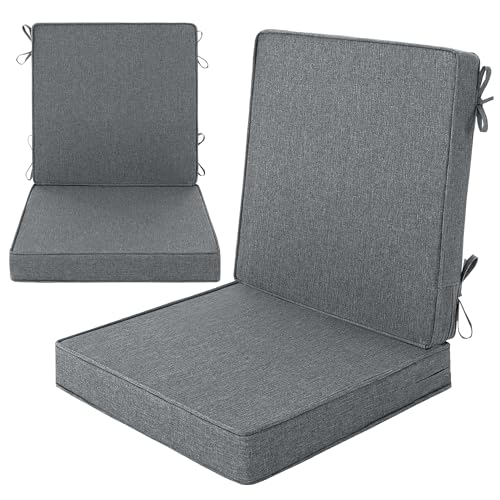 Image of Outdoor Chair Cushions, Water-Resistant & Fade-Resistant, Patio Furniture Lawn Dining Chair Seat Replacement with Mid Back, Ties Zipper, Removable Cover, 18 x 16.5 Inch, Set of 2, Dark Grey