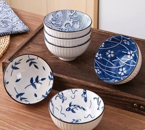 Japanese Blue And White Bowls, Rice Bowls, 10 Oz 5" Bowls, Sakura Bowl Gift Set, Japanese Bowls, Koi Fish Dinnerware, Noodle Bowl, Dip Bowl, Asian Bowls, Blue And White Dinnerware #TOP4