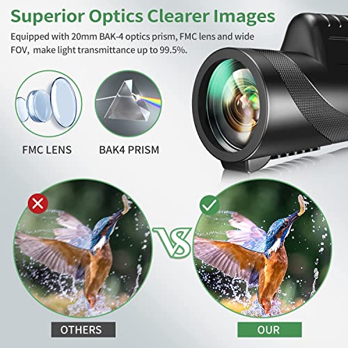80X100 Hd Monocular Telescope, Dawdory High Power Monocular For Adults With Smartphone Adapter & Tripod, Night Vision Monocular For Hunting Star Watching Bird Watching Wildlife Camping Hiking (Black) #TOP2