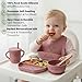 Personalized Name Food Grade 6pcs Baby Feeding Set with Spoon, Fork,Silicone Suction Bowls,Cup,Plate,and bib BPA Free - First Stage Self Feed (Color Muted Deep Pink Y19)