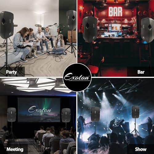 EXOTON 10 inch Professional Dual Powered PA Speakers, 2-Way Active&Passive Loudspeakers, PA System Combo Set with Microphone/Tripods/Remote Control/Bluetooth/USB, Indoor&Outdoor - Thumbnail 6