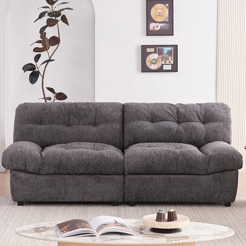 80" Chenille Cloud Deep Seat Couch Loveseat for Living Room, Modern Sofa Couch for Small Spaces, Cozy Comfy Loveseat with Solid Wood Frame, Pillow-Designed Armrest Sleeper Loveseat, Darkgray