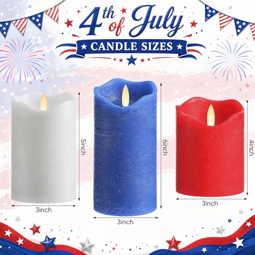 Copkim 3 Pcs Red White and Blue 4th of July Flameless Candles, Patriotic Red White Blue LED Pillar Candles with Real Wax Exterior, Battery Operated Candle for Independence Day Gift Indoor Decoration by Copkim - Used condition - Image 2