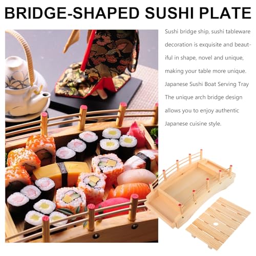 Bandeja para sushi de madera Toyvian 37 cm x 18.5 cm miniatura 4