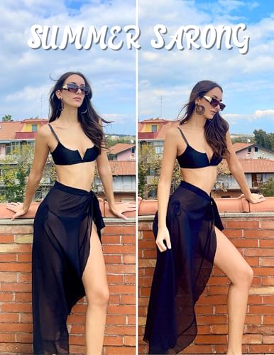 AI'MAGE Women Sarong Ruffle Tie Swimsuit Cover Up Skirt Chiffon Beach Wrap Long Sheer Bathing Suit Cover Ups M/XL3
