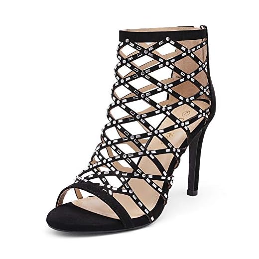 DREAM PAIRS Women's Black Rhinestone Ankle Strap Open Toe Stiletto Heel Sandals Cutout Dress Pump Shoes Size 11 B(M) US Paven