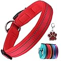 PcEoTllar Padded Dog Collar with Tag Reflective Adjustable Dogs Collars Soft Nylon Neoprene Super Light Breathable for Small Medium Large Dogs - Red M