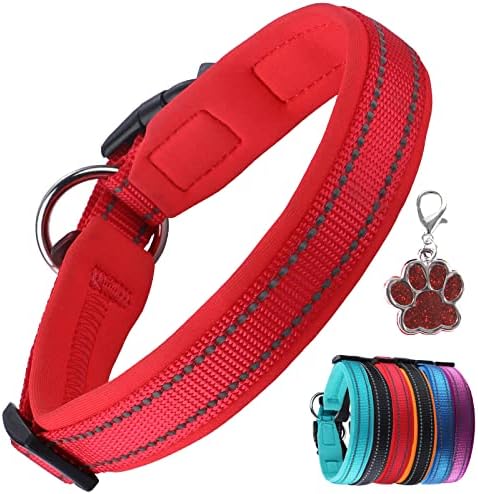 Padded Dog Collar with Tag Reflective Dog Collars for Small Medium Large Dogs Soft Neoprene Adjustable Basic Dog Collars Puppy Pets Collar with Quick Release Buckle, Black L