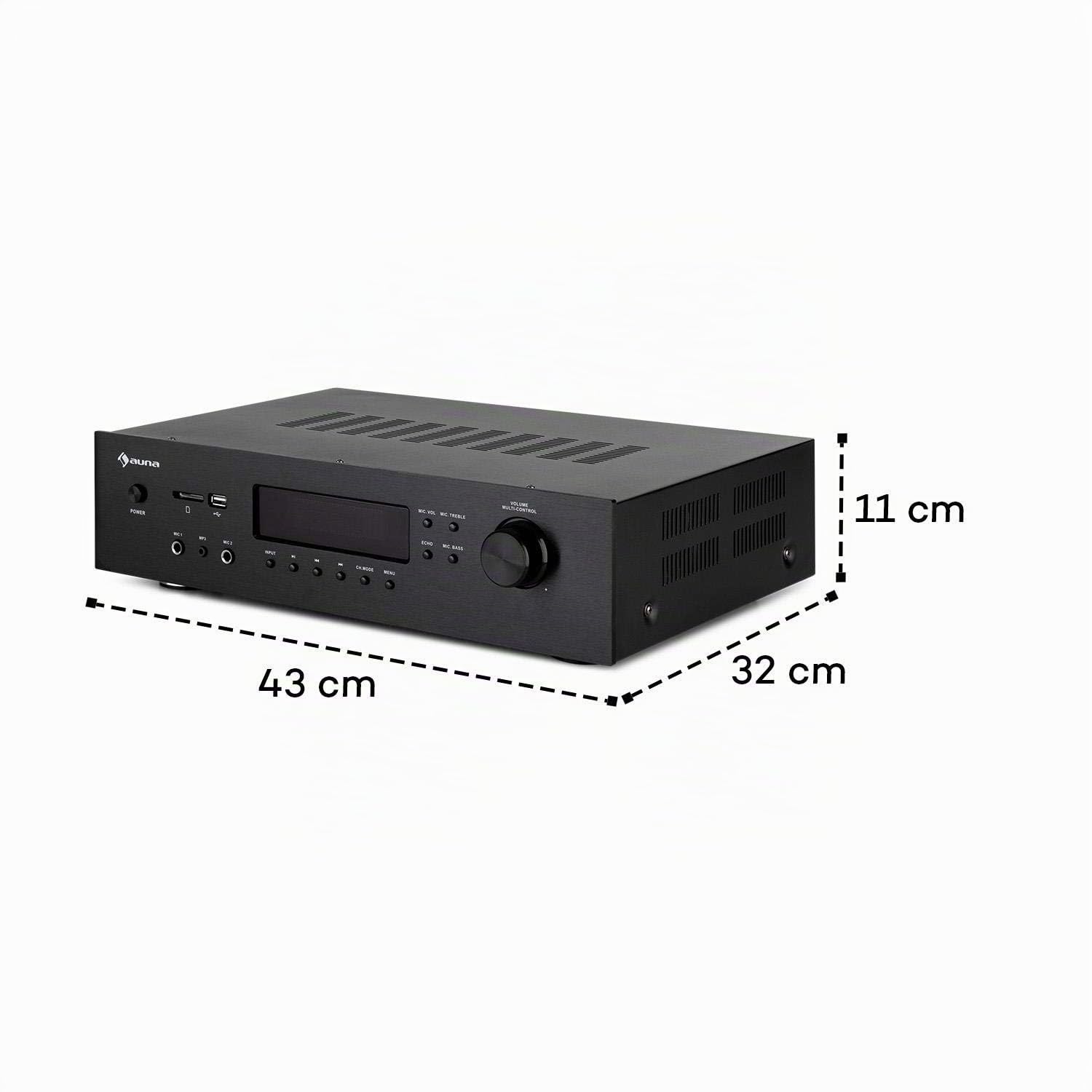 AUNA AMP-H260 5.1 Equalizer-Empfänger, 2 x 100 W + 3 x 20 W RMS, Bluetooth-Funktion, USB-Port, SD-Player, Opt. & Koaxial; Digital-In, 2 x HDMI-In / 1 x HDMI-Out - schwarz