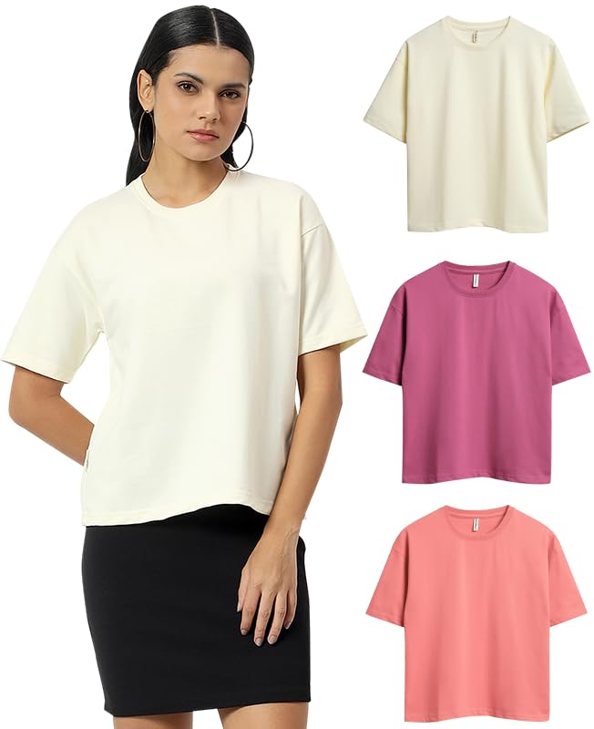 Image of Sleepynuts Women Oversized T-Shirt 220 GSM Heavyweight Cotton Rich Baggy Fit Drop Shoulder Round Neck Half Sleeve