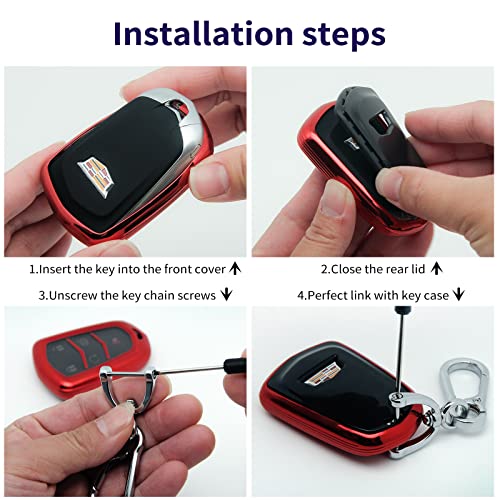 Haoyoumei Key Cover Key Chain.advanced Soft Tpu Key Box Is Compatible With Cadillac Sts Cts Xt5 Escalade Ct6 Ats Srx Key 3/4/5/6 Buttons 360 Degree Full Protection Key(Silver Key Case + Key Chain Set) #TOP6
