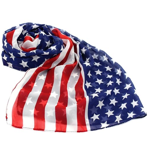 American Flag Patriotic Scarf Chiffon Red White Blue Us Flag Scarf Long 4th of July - Main Image