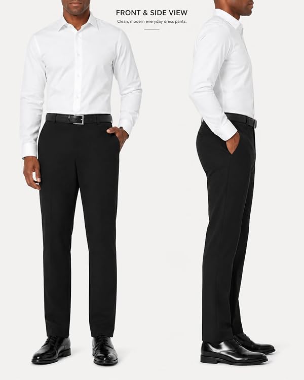 SNOWTEN Mens Dress Pants,Suit Pants, Classic Fit Stretch Work Pants Lightweight Water-Repellent Pant with Pockets Black 32w × 32L by SNOWTEN - Image 3