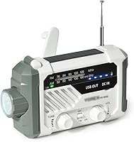Vista 1 de FHGDH AM FM Radio, Hand Crank Battery Operated with LED Flashlight, Desk Lamp,2000mAh Charger SOS Alert