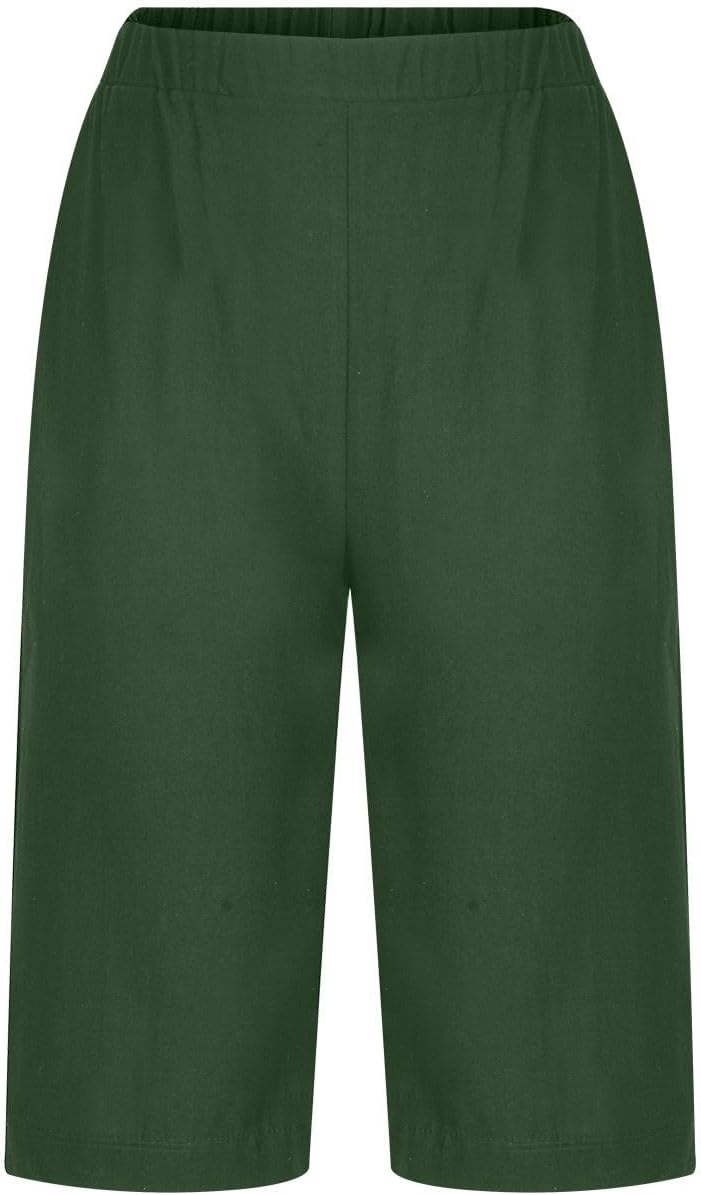Capri Shorts Women 2026 Bermuda Pants Cotton Linen Cropped Trousers Casual Comfy Loose Fit Wide Leg with Pockets