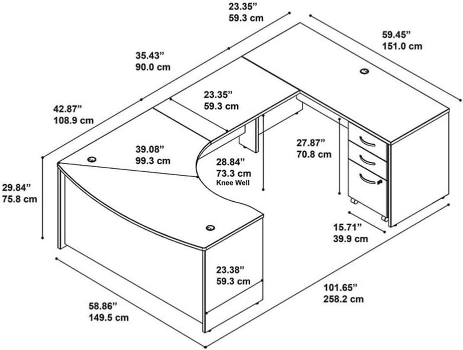 Series C Right Hand Bow U-Shaped Desk with Mobile File Cabinet Hansen Cherry Gra