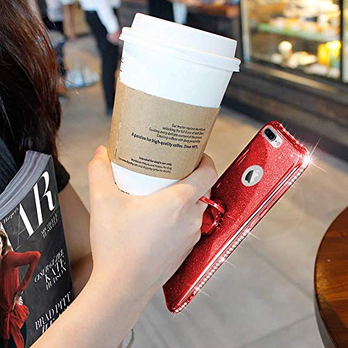 Ocyclone Iphone 8 Plus Case, Iphone 7 Plus Case, Glitter Luxury Bling Diamond Rhinestone Bumper With Ring Grip Kickstand Protective Thin Girly Red Iphone 8 Plus/ 7 Plus Case For Women Girl - Red #TOP5