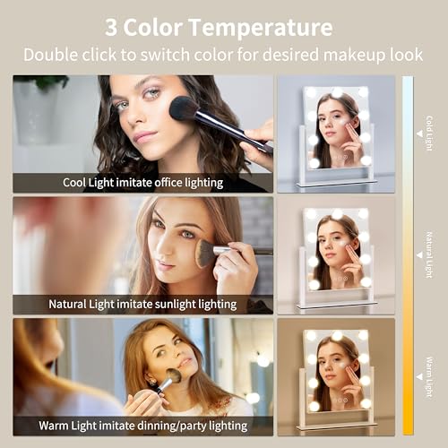 NUSVAN Vanity Mirror with Lights, Makeup Mirror with Lights,3 Color Lighting Modes Detachable 10X Magnification Mirror Touch Control,360°Rotation, White. by NUSVAN - Image 2