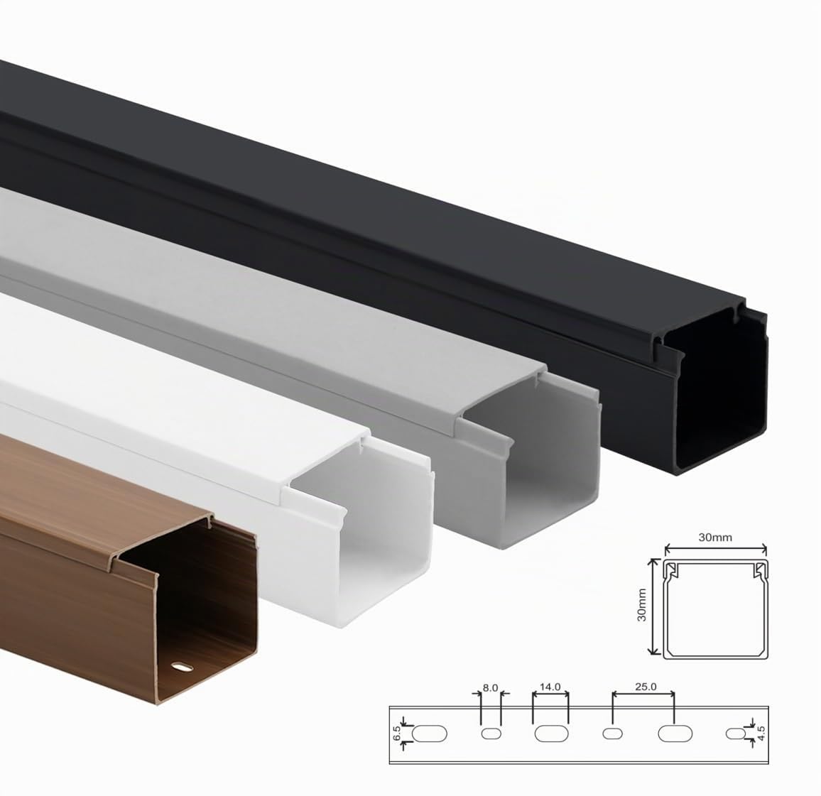 KOMIB KK3030BR Kabelkanal 30 x 30 x 2000mm braun PVC 5 Stück (10 Meter - 5 x2m) / Elektrokanalinstallation/Kabelführung/VDE