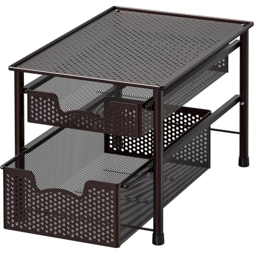 Simple Houseware Stackable 2 Tier Sliding Basket Organizer Drawer, Bronze