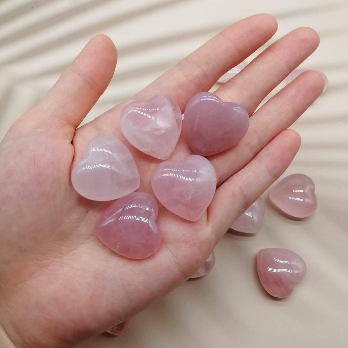 Rose Quartz Heart Shaped Crystals 1"(25mm) 20 Pcs Chakra Natural Gemstones Worry Stones Bulk for Anxiety Jewelry Making Home Decor - Image 4