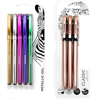 Zebra Classic Ballpoint Pens + ZGE Metallic Gel Pens - Metallic/Rose Gold Barrel - Pack of 8