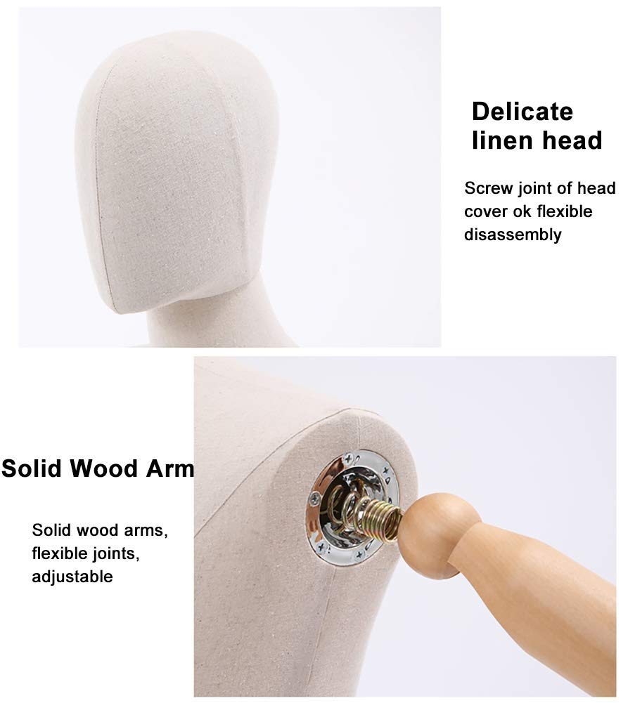 UWYTGF Male Mannequin Torso Body Busts Forms with Metal Casters,N Model Dummy Display,Beige,Adjustable Height,Easy to Move,Have an Arm,No Arm