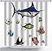 Produktbild MMPTn Duschvorhang Aquarium Pose unter Einer Vielzahl von Fischen Sailfish Clownfish Hawaii Pacific Wasser Tierdekoration 71x71 Zoll wasserdichtes Gewebe einschließlich zwölf Kunststoffhaken