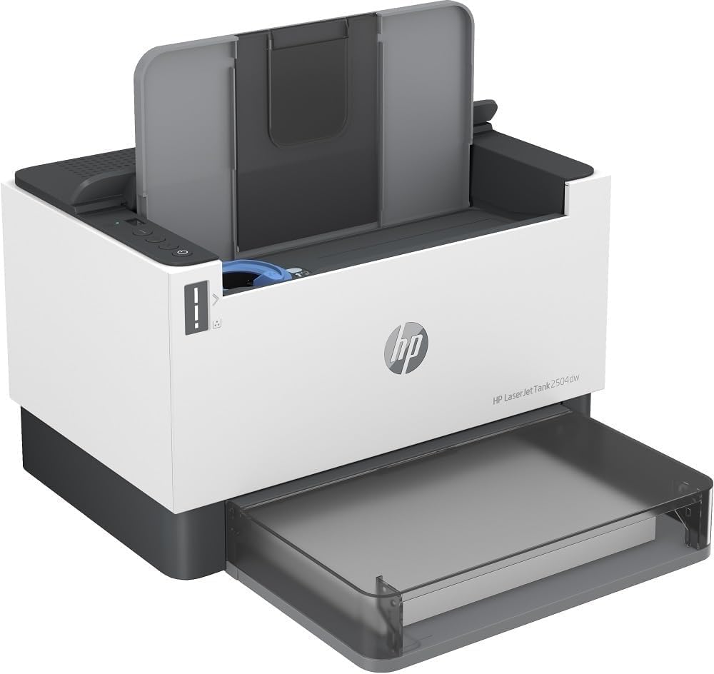 HP LaserTank 2504dw, 2R7F4A, Impresora Monocromo con Tóner Integrado de Recarga Rápida, Doble Cara Automática, 22 ppm, hasta 5000 Páginas, Wi‑Fi, USB, LCD, Blanca