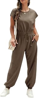 Womens Oversize Sleeveless Loose Casual Crew Neck Jumpsuits Backless Summer Long Pants Baggy Rompers with Pockets