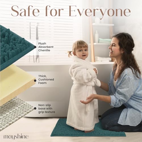 Image of MAYSHINE Extra-Large Plush Shaggy Chenille Bath Mat, 47 inchx27 inch, Extra Soft, Super Absorbent, Non-Slip Bathroom Rug, Fluffy Microfiber, Area Rug Sets for Bathroom Floor, Kitchen, Living Room, Teal