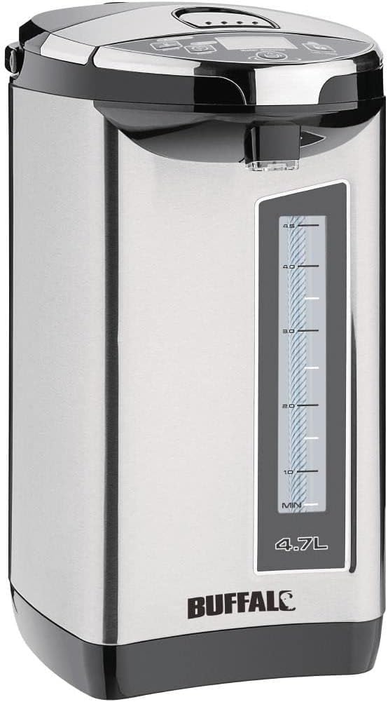 Buffalo Electric Airpot Catering Hot Drink Dispenser 4.7Ltr HE154 | Select from 5 preset temperatures for precise heating, with an energy-saving mode and digital temperature display.