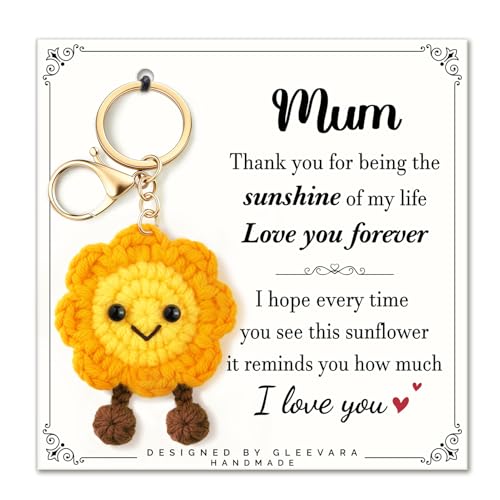 Gleevara Muttergeburtstagsgeschenke, Geschenke für Mama – Handgefertigter emotionaler Support Sonnenblumen-Schlüsselanhänger mit herzerwärmender Nachrichtenkarte, Muttertags-Weihnachtsgeschenke für
